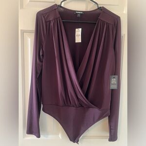 Express Women's Purple Wrap Bodysuit